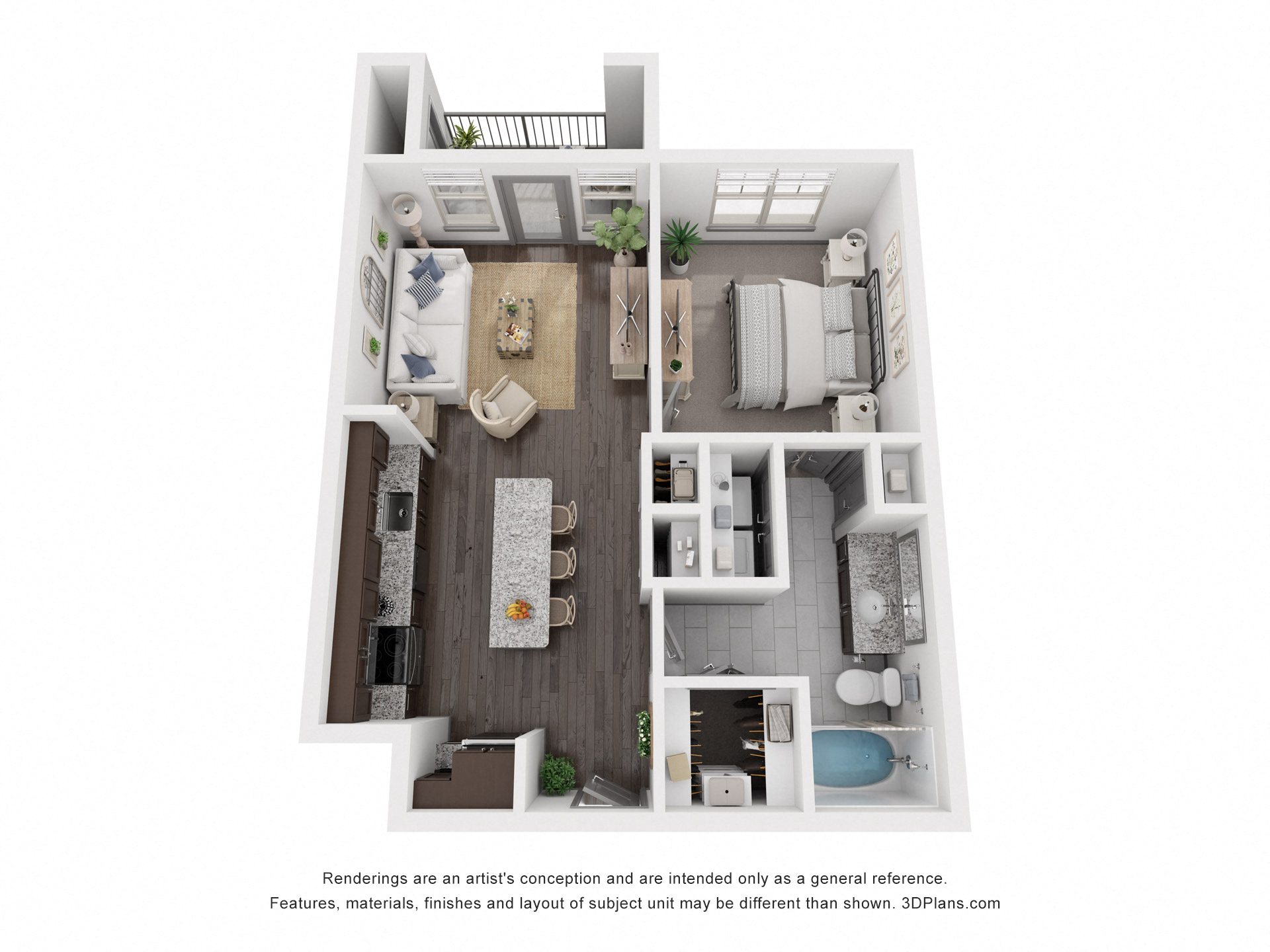 Floor plan for 1 bed, 1 bath, 712 sqft